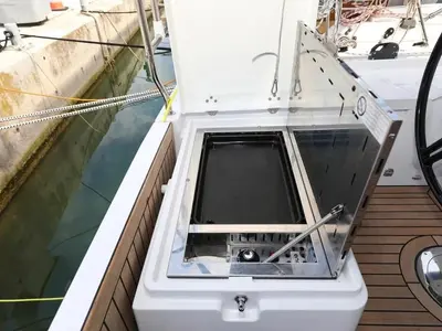 Deck of Skyline, a Elan Impression 43 sailboat at Slano, Croatia