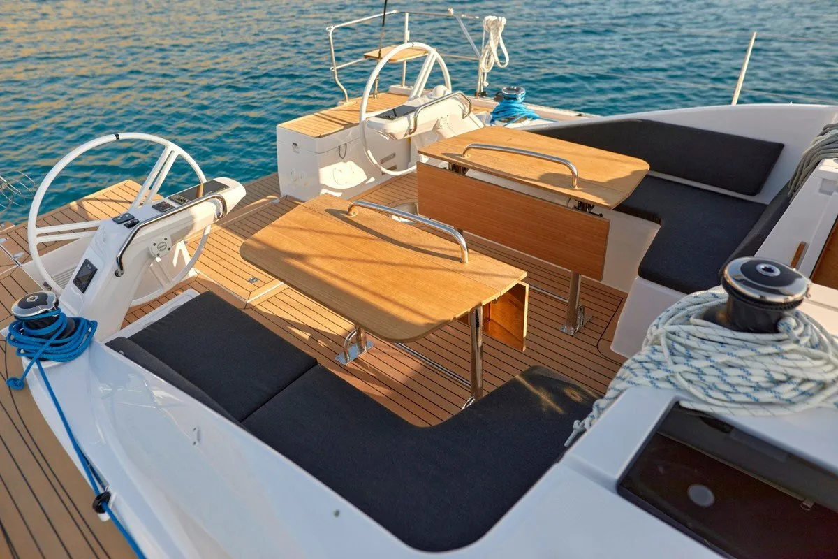 Cockpit of Skyline, a Elan Impression 43 sailboat at Slano, Croatia