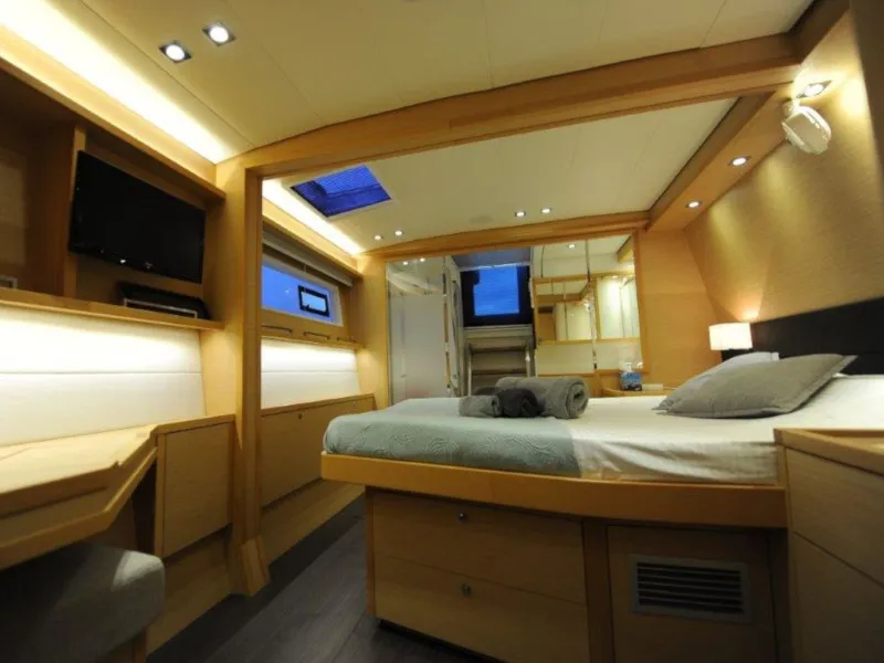Cabin on Daddy's Hobby, a Lagoon 560 catamaran at Lavrion, Greece