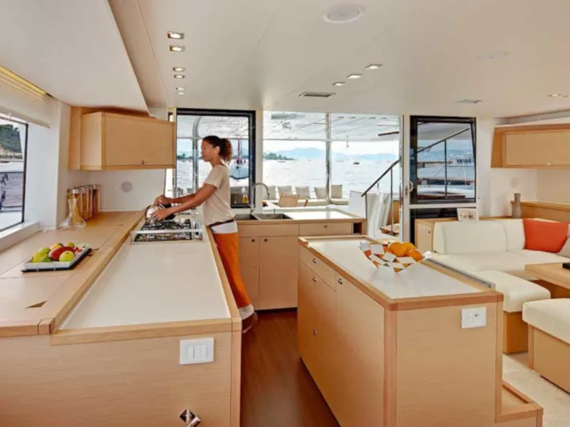 Galley of Daddy's Hobby, a Lagoon 560 catamaran at Lavrion, Greece