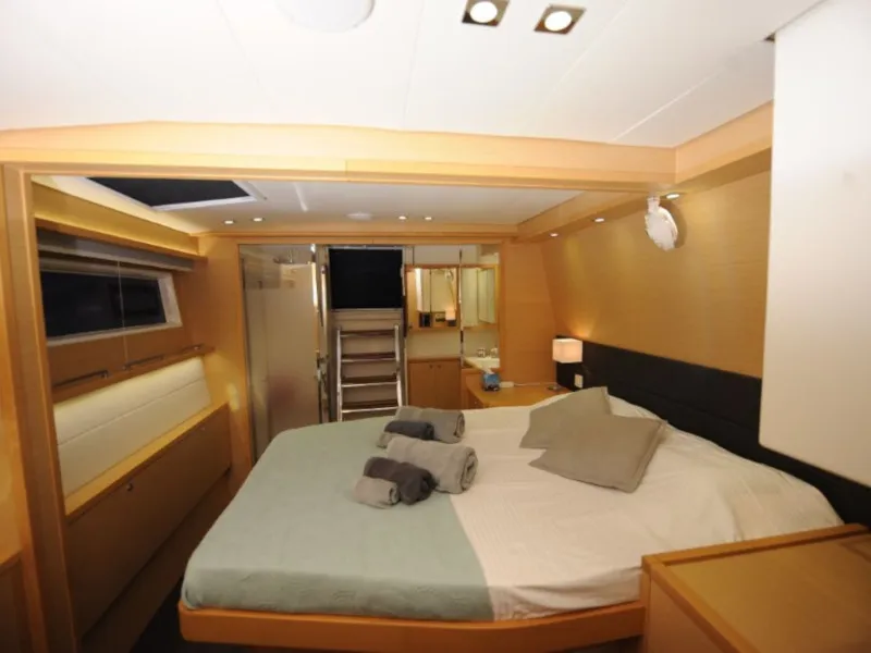 Cabin on Daddy's Hobby, a Lagoon 560 catamaran at Lavrion, Greece