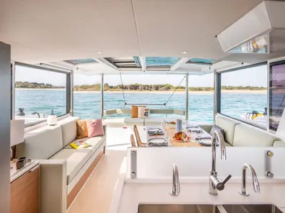 Salon of Premium +, a Bali 4.6 catamaran at Sant Antoni de Portmany, Spain