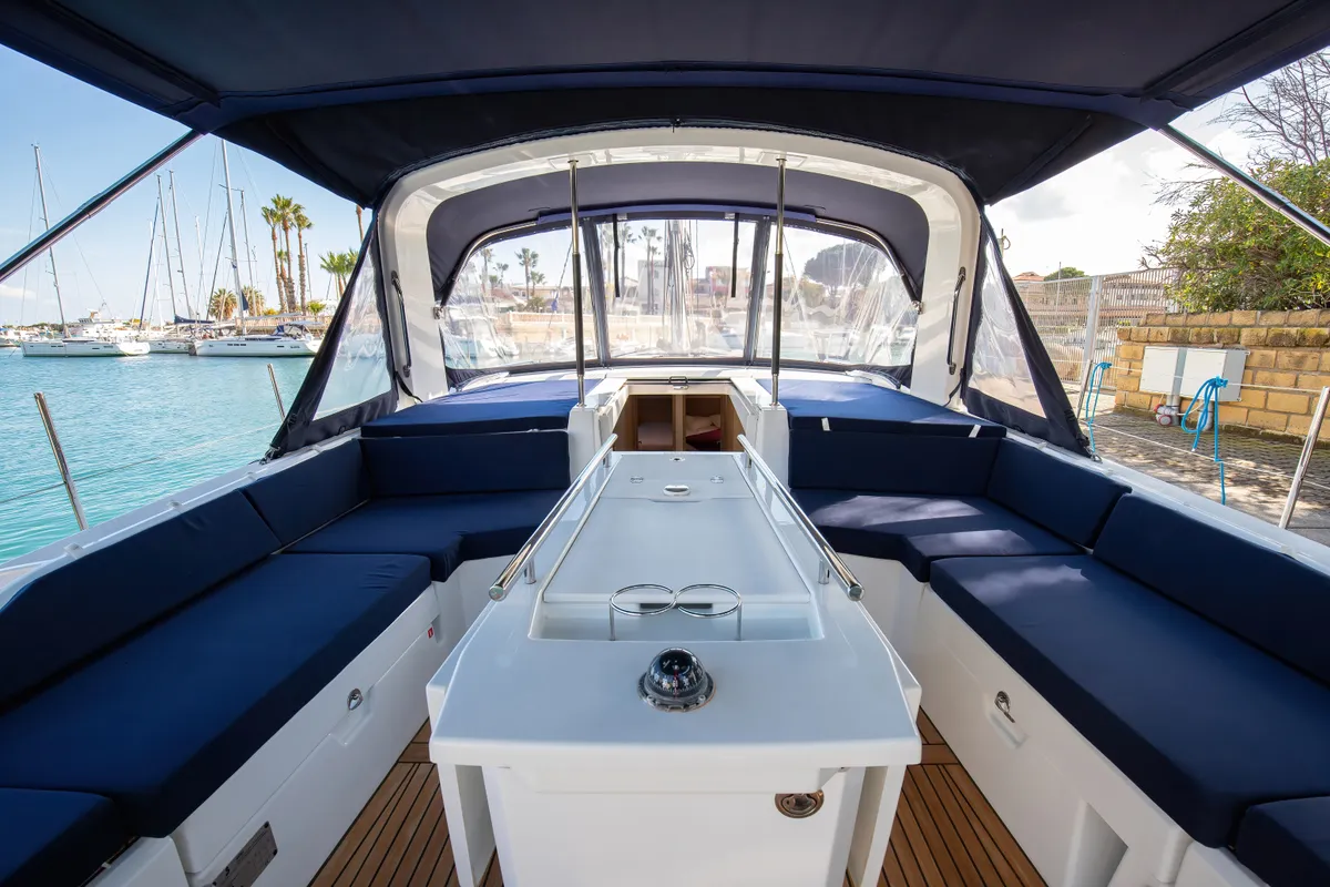 Deck of Filìa, a Beneteau Oceanis 46.1 sailboat at Capo d'Orlando, Italy