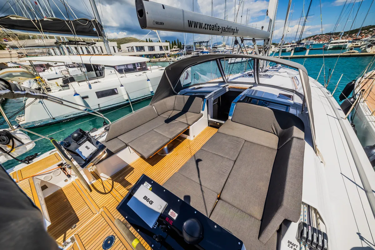 Deck of Ilonka - OW, a Hanse 460 sailboat at Seget Donji, Croatia