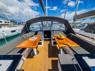 Deck of Ilonka - OW, a Hanse 460 sailboat at Seget Donji, Croatia