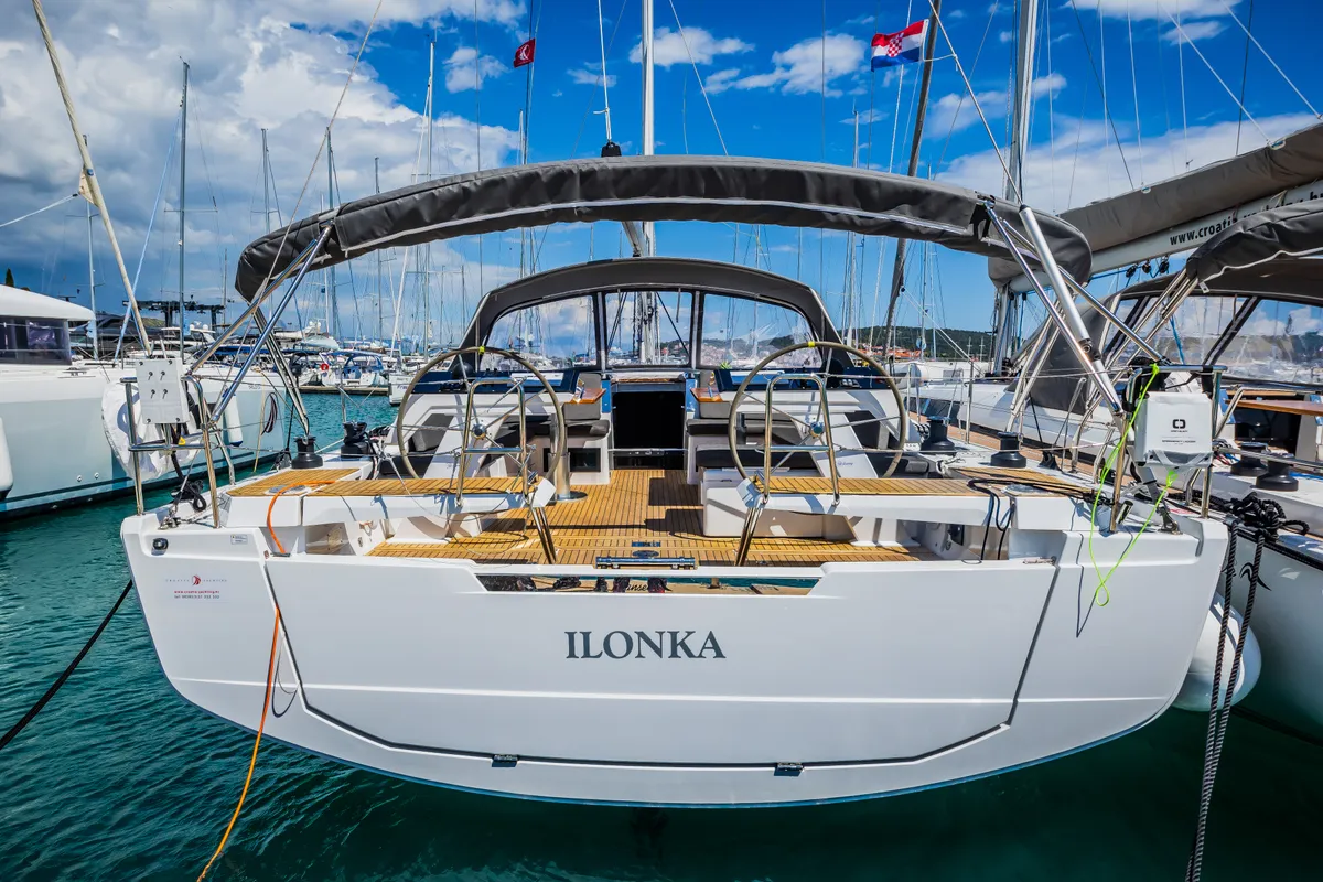Exterior view of Ilonka - OW, a Hanse 460 sailboat at Seget Donji, Croatia