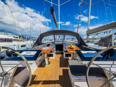Cockpit of Ilonka - OW, a Hanse 460 sailboat at Seget Donji, Croatia