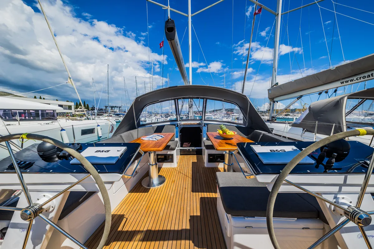 Cockpit of Ilonka - OW, a Hanse 460 sailboat at Seget Donji, Croatia