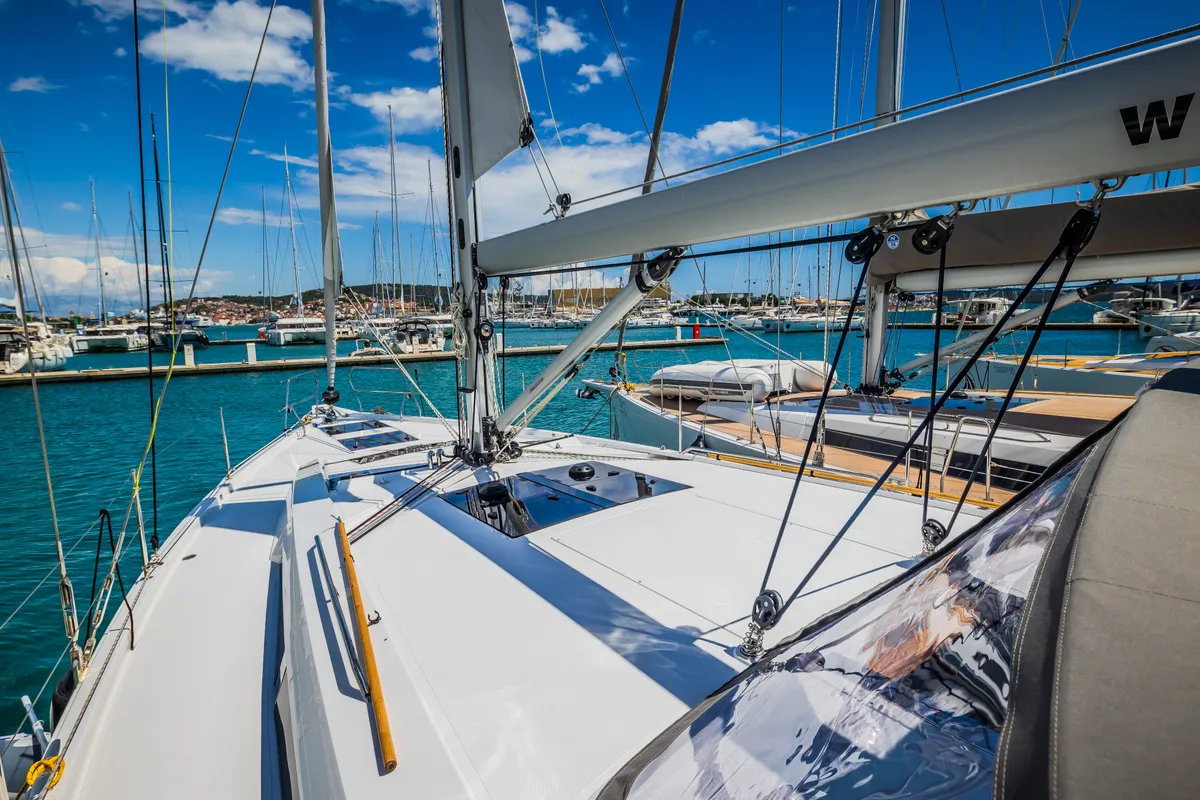Deck of Ilonka - OW, a Hanse 460 sailboat at Seget Donji, Croatia