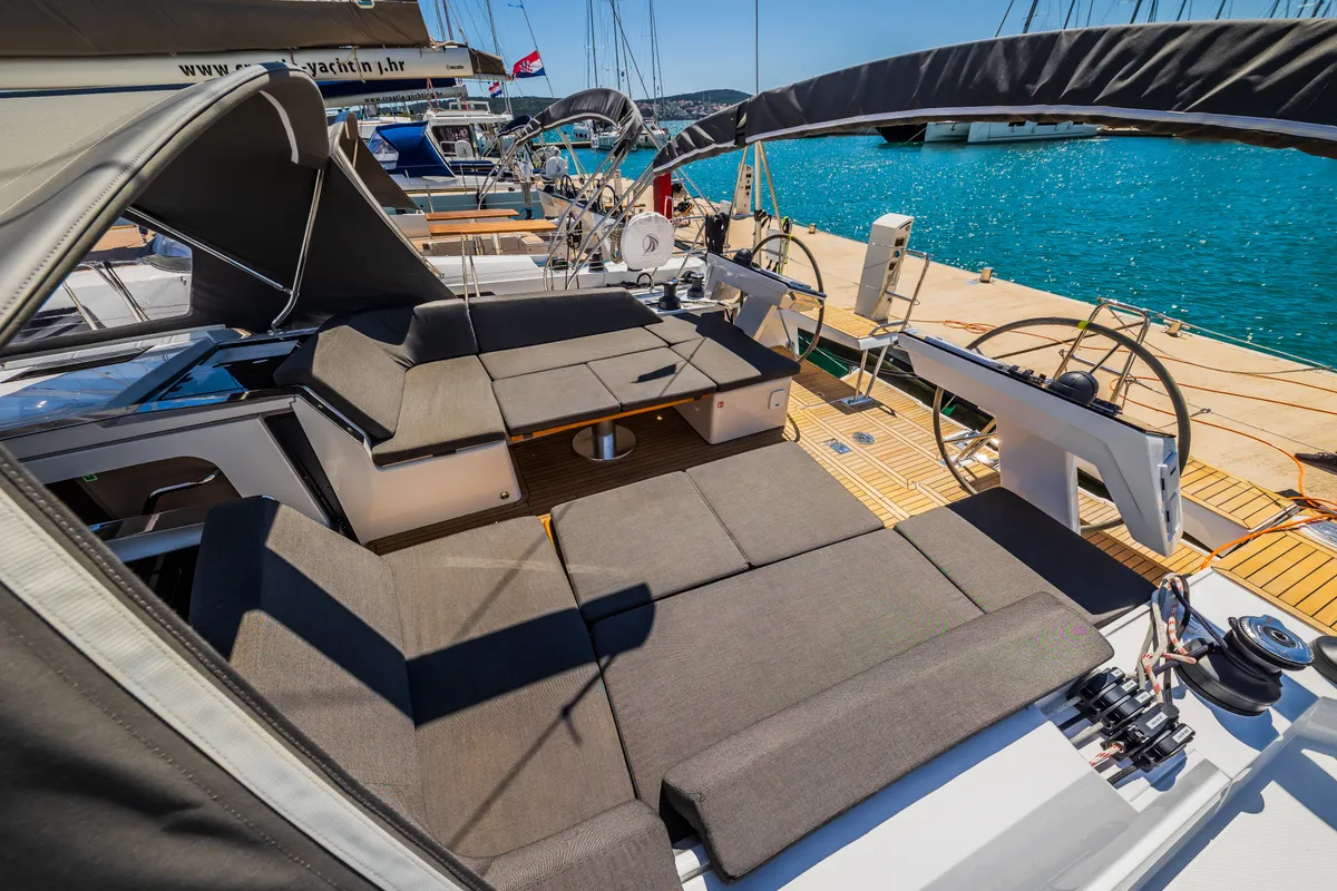 Deck of Ilonka - OW, a Hanse 460 sailboat at Seget Donji, Croatia