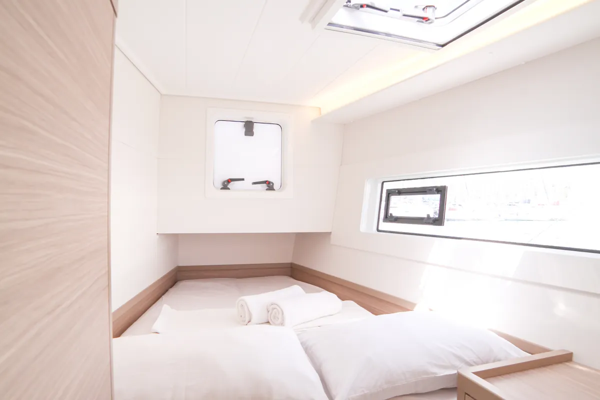 Cabin on Sail Sagitta, a Lagoon 40 catamaran at Fethiye, Turkey