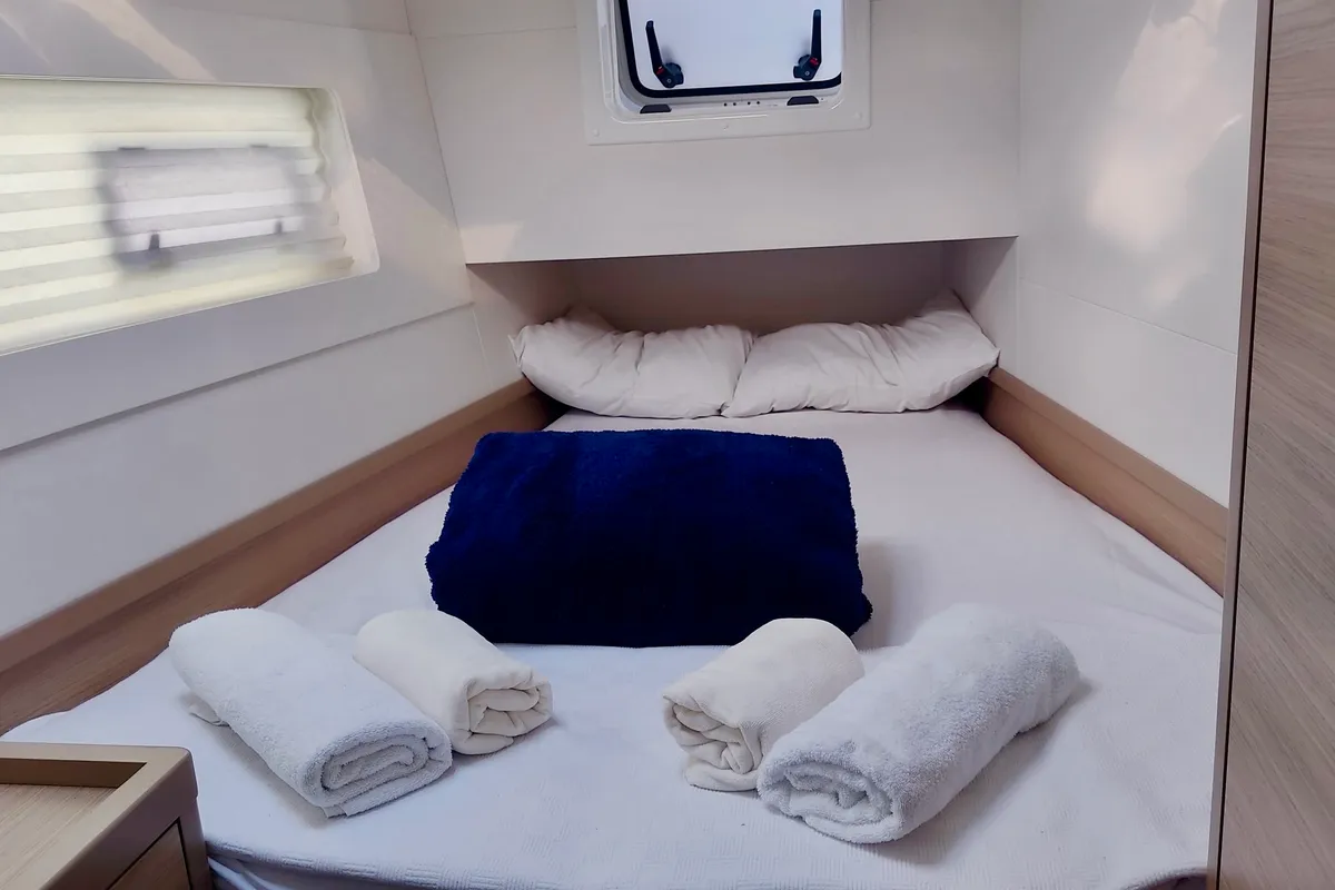 Cabin on Sail Sagitta, a Lagoon 40 catamaran at Fethiye, Turkey