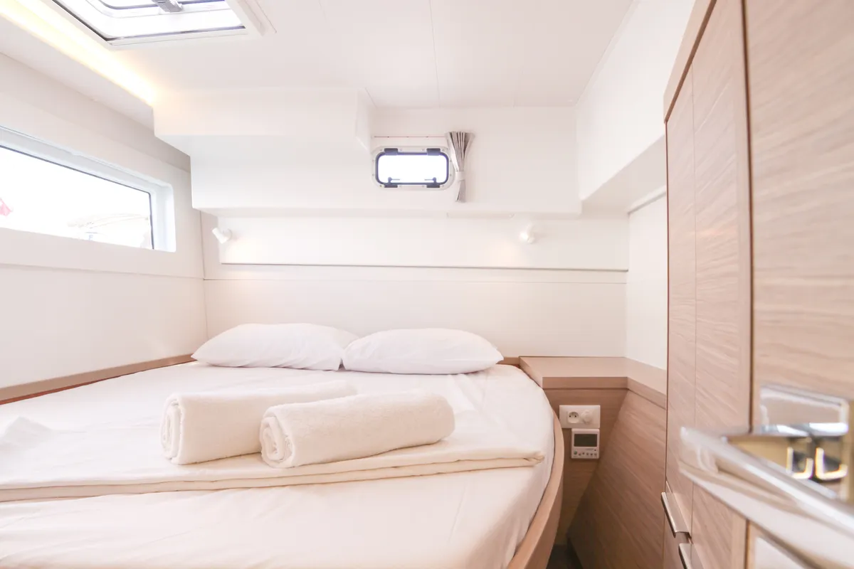 Cabin on Sail Sagitta, a Lagoon 40 catamaran at Fethiye, Turkey