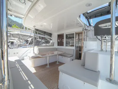 Deck of Sail Sagitta, a Lagoon 40 catamaran at Fethiye, Turkey