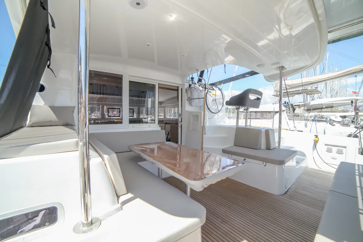 Salon of Sail Sagitta, a Lagoon 40 catamaran at Fethiye, Turkey