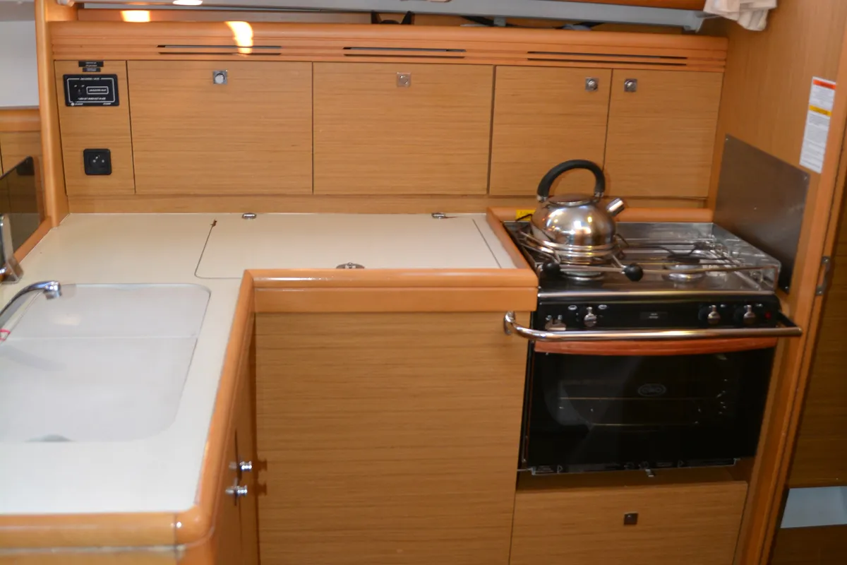 Galley of Babis 2010, a Jeanneau Sun Odyssey 36i sailboat at Municipal Unit of Lefkada, Greece