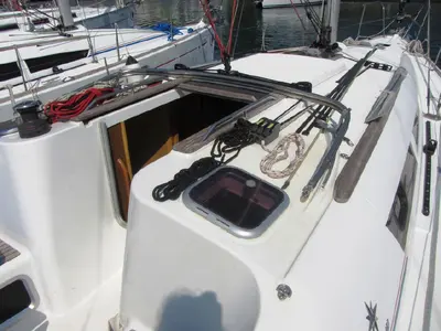 Deck of Babis 2010, a Jeanneau Sun Odyssey 36i sailboat at Municipal Unit of Lefkada, Greece