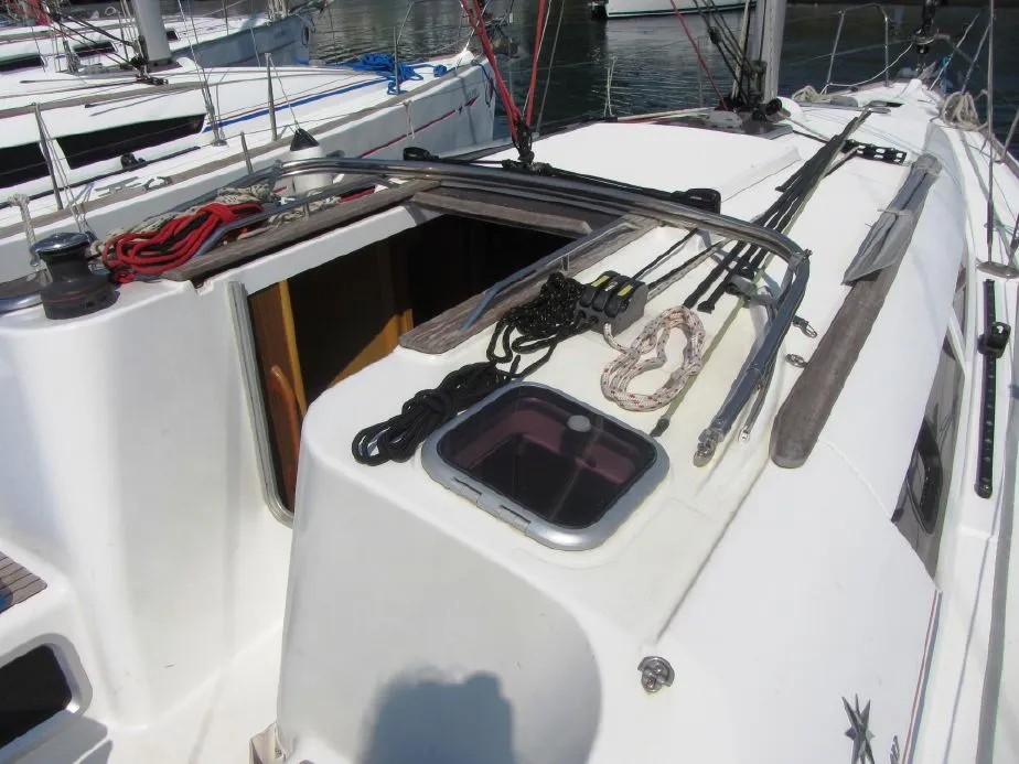 Deck of Babis 2010, a Jeanneau Sun Odyssey 36i sailboat at Municipal Unit of Lefkada, Greece