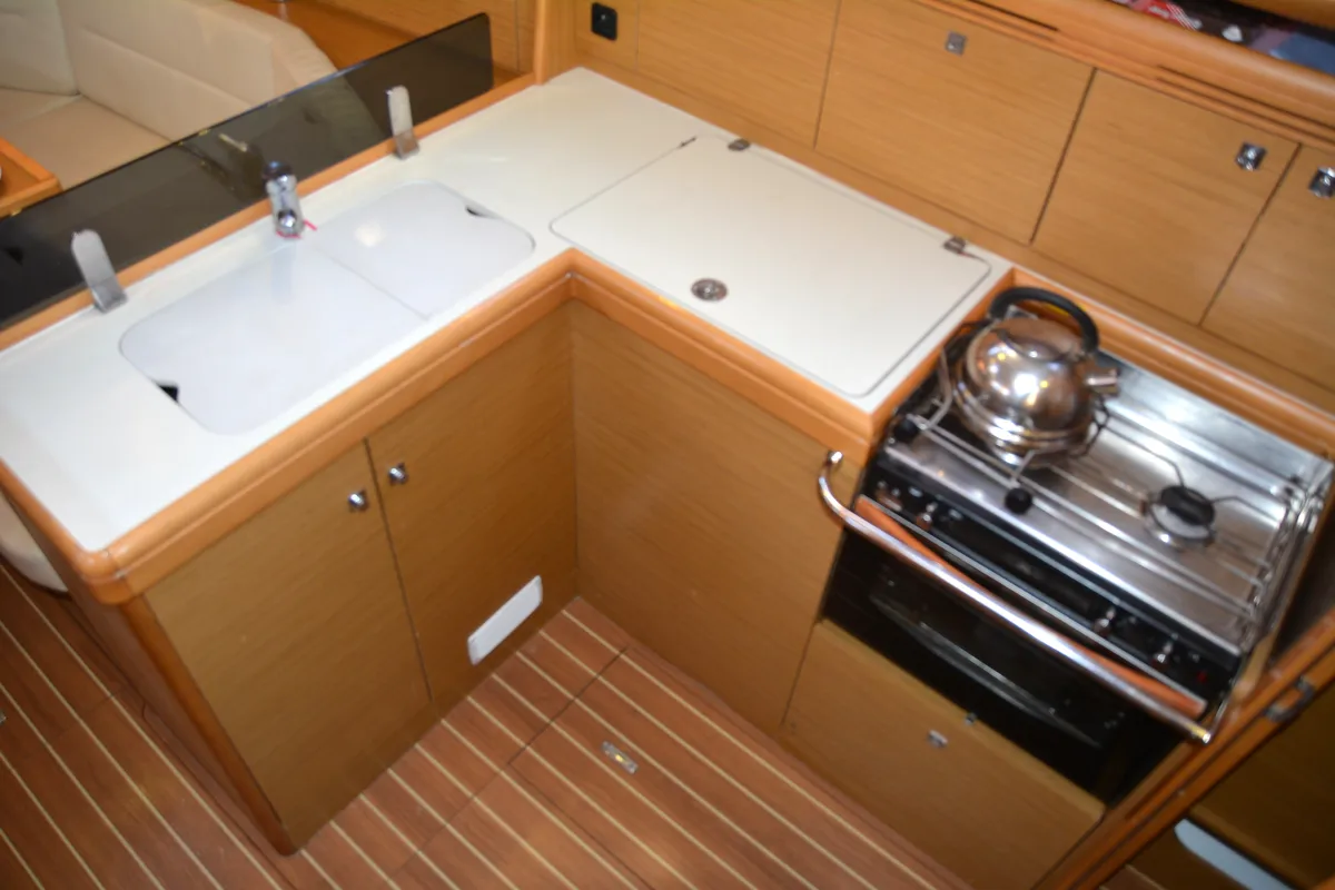 Galley of Babis 2010, a Jeanneau Sun Odyssey 36i sailboat at Municipal Unit of Lefkada, Greece