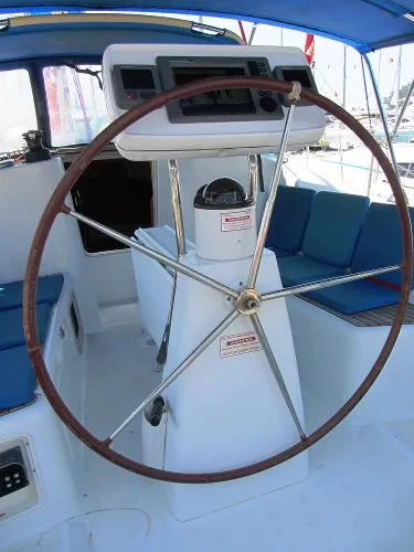 Cockpit of Babis 2010, a Jeanneau Sun Odyssey 36i sailboat at Municipal Unit of Lefkada, Greece