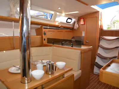 Salon of Babis 2010, a Jeanneau Sun Odyssey 36i sailboat at Municipal Unit of Lefkada, Greece