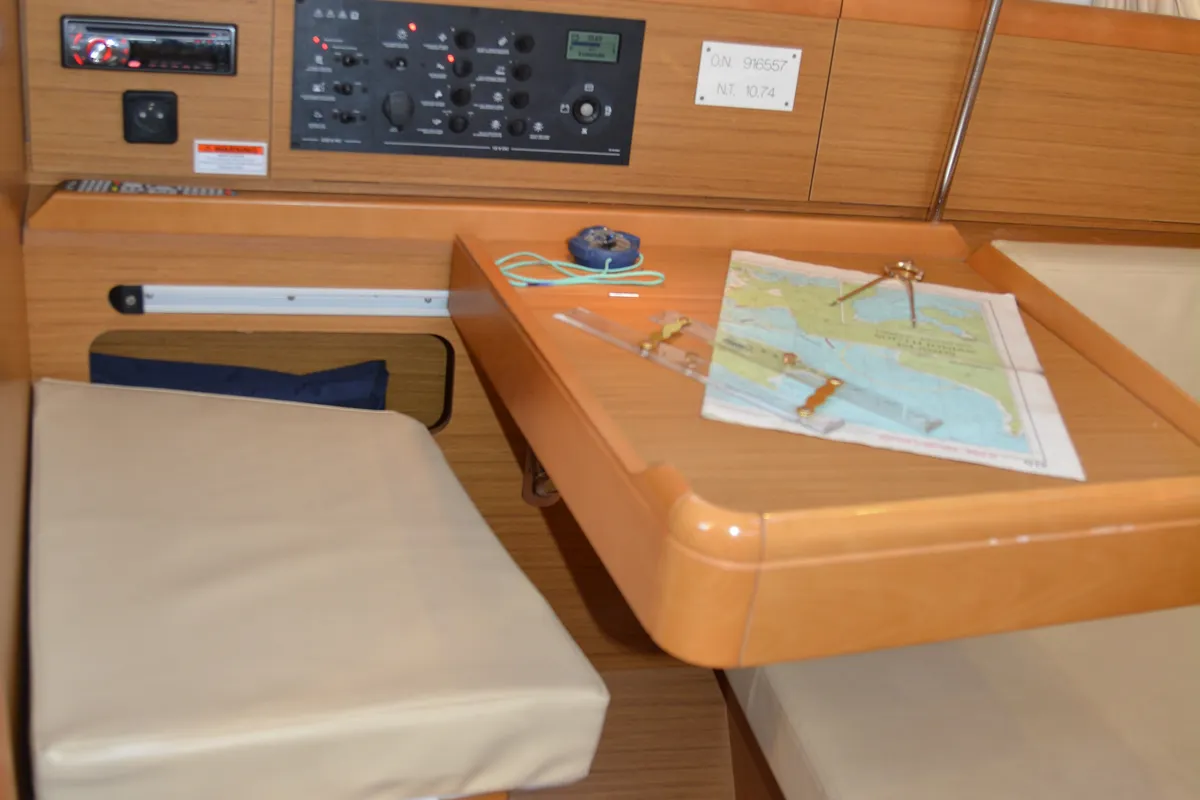 Salon of Babis 2010, a Jeanneau Sun Odyssey 36i sailboat at Municipal Unit of Lefkada, Greece