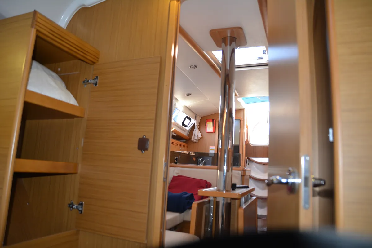 Salon of Babis 2010, a Jeanneau Sun Odyssey 36i sailboat at Municipal Unit of Lefkada, Greece