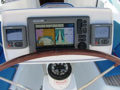 Cockpit of Babis 2010, a Jeanneau Sun Odyssey 36i sailboat at Municipal Unit of Lefkada, Greece