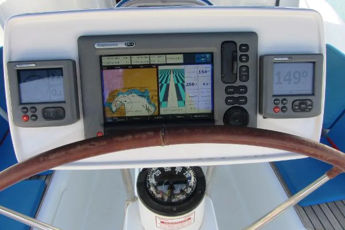 Cockpit of Babis 2010, a Jeanneau Sun Odyssey 36i sailboat at Municipal Unit of Lefkada, Greece