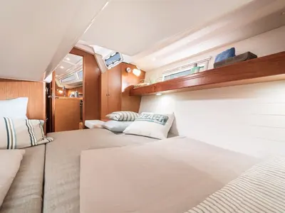 Cabin on Signorina, a Bavaria Cruiser 34 sailboat at Portoferraio, Italy