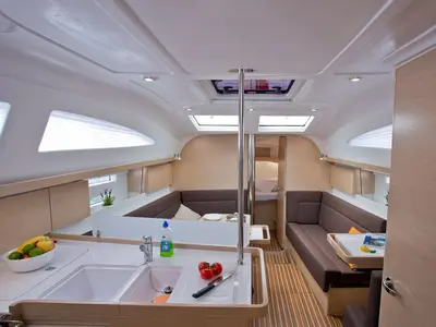 Galley of Silente, a Elan Impression 40 sailboat at Grad Labin, Croatia