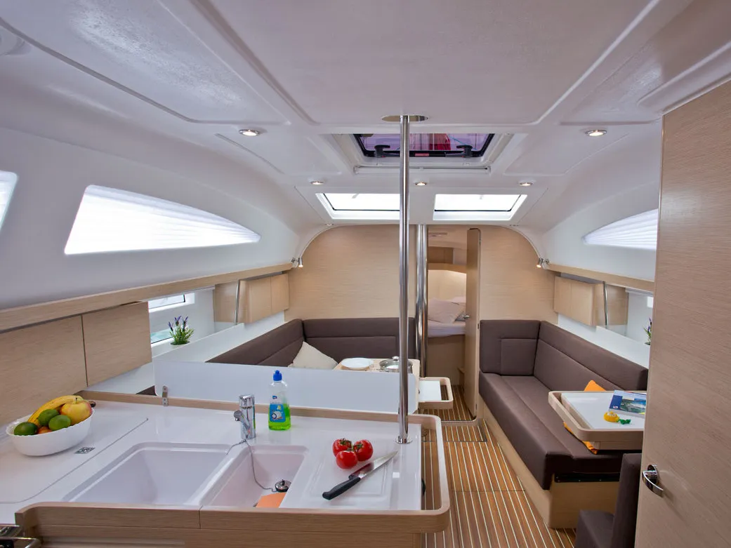 Galley of Silente, a Elan Impression 40 sailboat at Grad Labin, Croatia