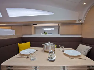 Salon of Silente, a Elan Impression 40 sailboat at Grad Labin, Croatia
