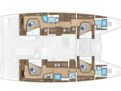 Floor plan of Lady M, a Lagoon 55 catamaran at Trogir, Croatia