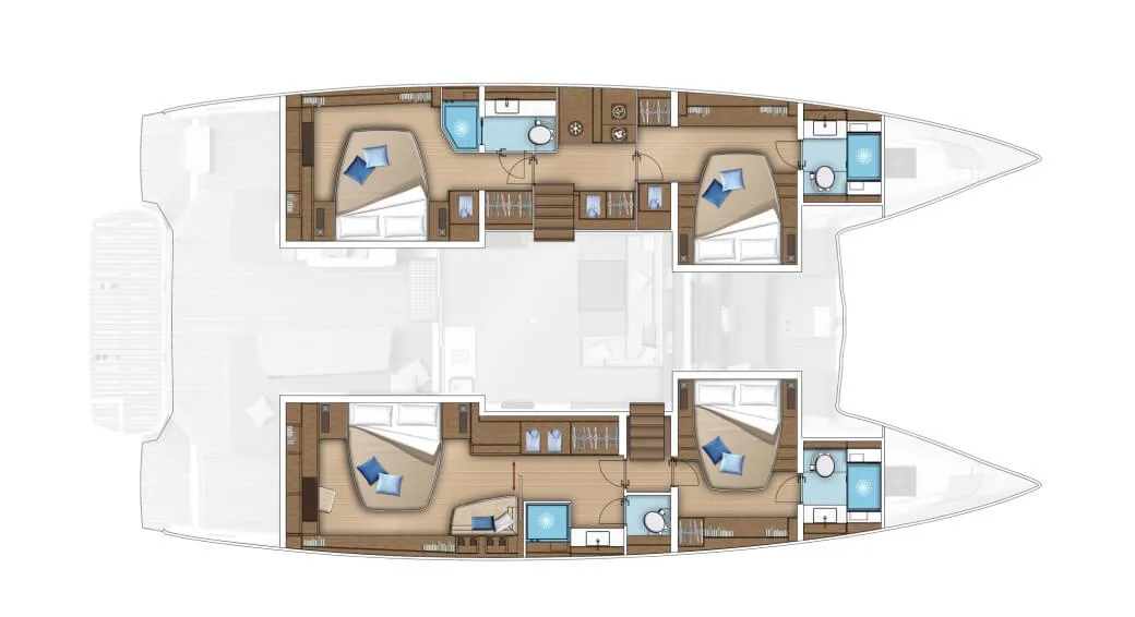 Floor plan of Lady M, a Lagoon 55 catamaran at Trogir, Croatia