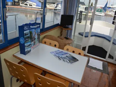 Salon of Lady Love, a De Drait Safari Houseboat 1050 motorboat at Drachten, Netherlands