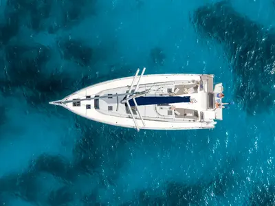 Exterior view of Dufour 41, a sailboat at Road Town, British Virgin Islands