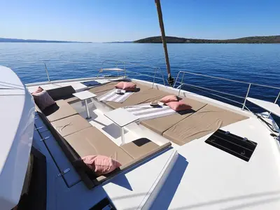 Deck of Liberty, a Bali 4.5 catamaran at Palermo, Italy