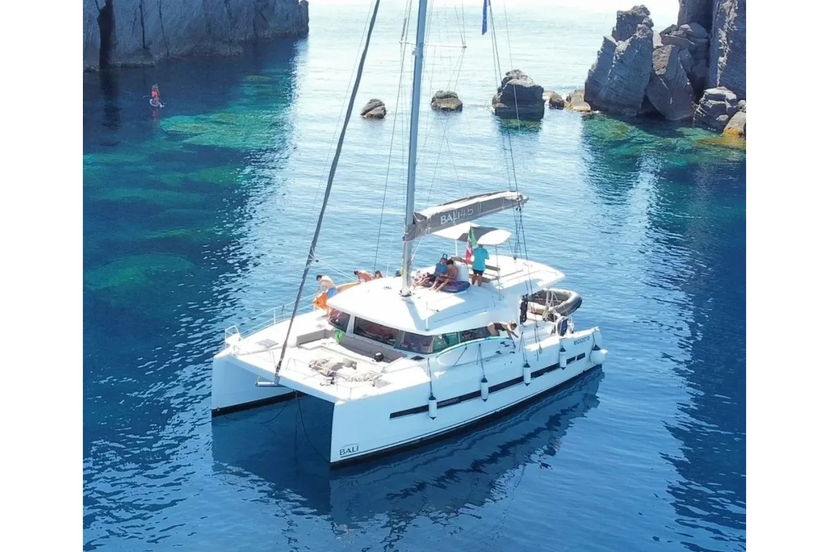 Exterior view of Liberty, a Bali 4.5 catamaran at Palermo, Italy
