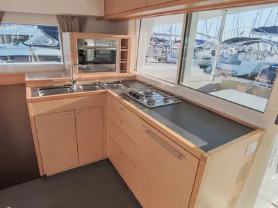 Galley of Mare Quiero, a Lagoon 400 catamaran at Bodrum, Turkey