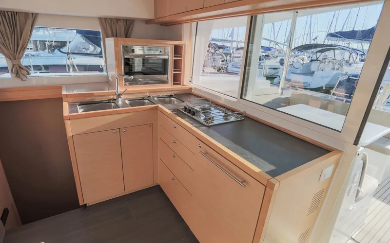 Galley of Mare Quiero, a Lagoon 400 catamaran at Bodrum, Turkey