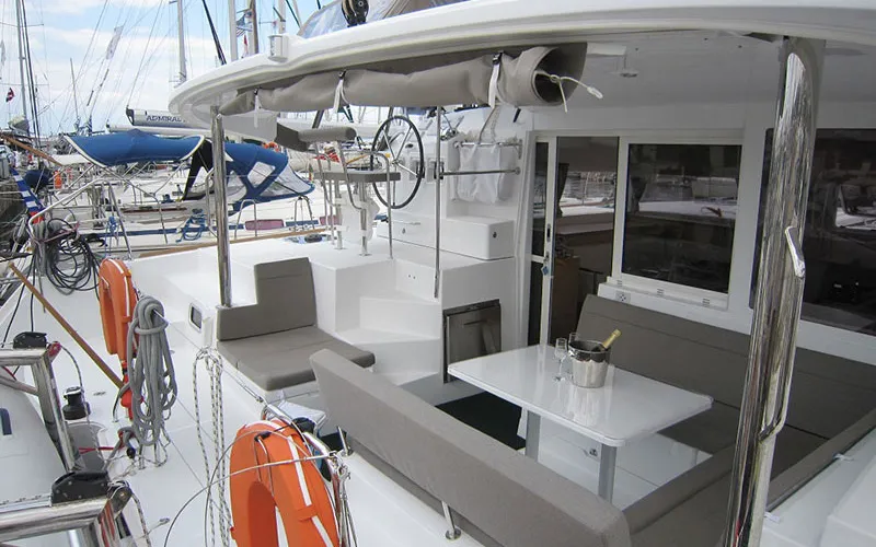 Deck of Mare Quiero, a Lagoon 400 catamaran at Bodrum, Turkey