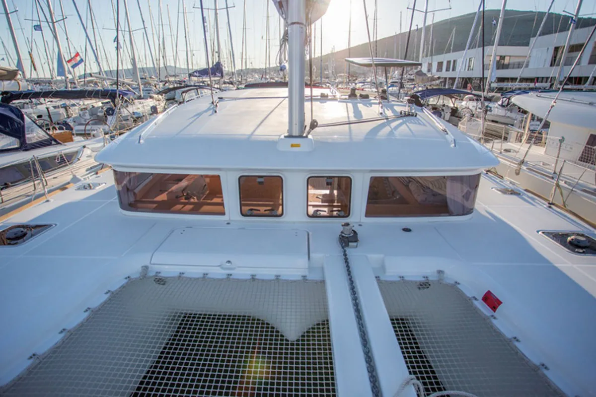 Deck of Mare Quiero, a Lagoon 400 catamaran at Bodrum, Turkey