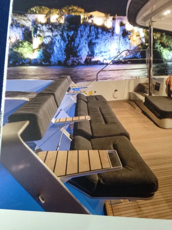 Deck of Summertime, a Lagoon 52F catamaran at Capo d'Orlando, Italy