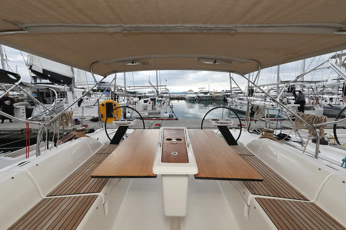 Cockpit of Thor, a Dufour 430 GL sailboat at Vodice, Croatia