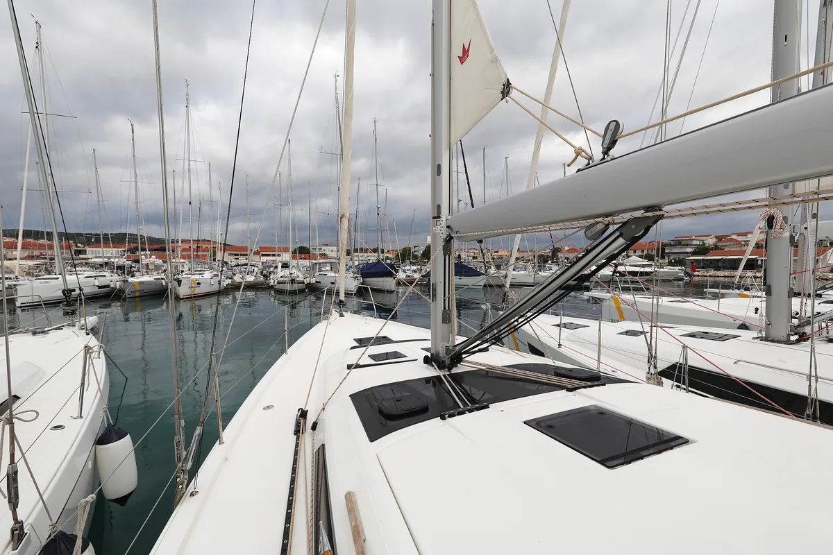 Exterior view of Thor, a Dufour 430 GL sailboat at Vodice, Croatia