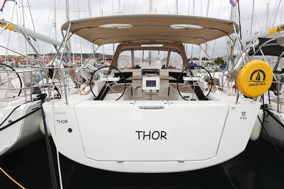 Cockpit of Thor, a Dufour 430 GL sailboat at Vodice, Croatia