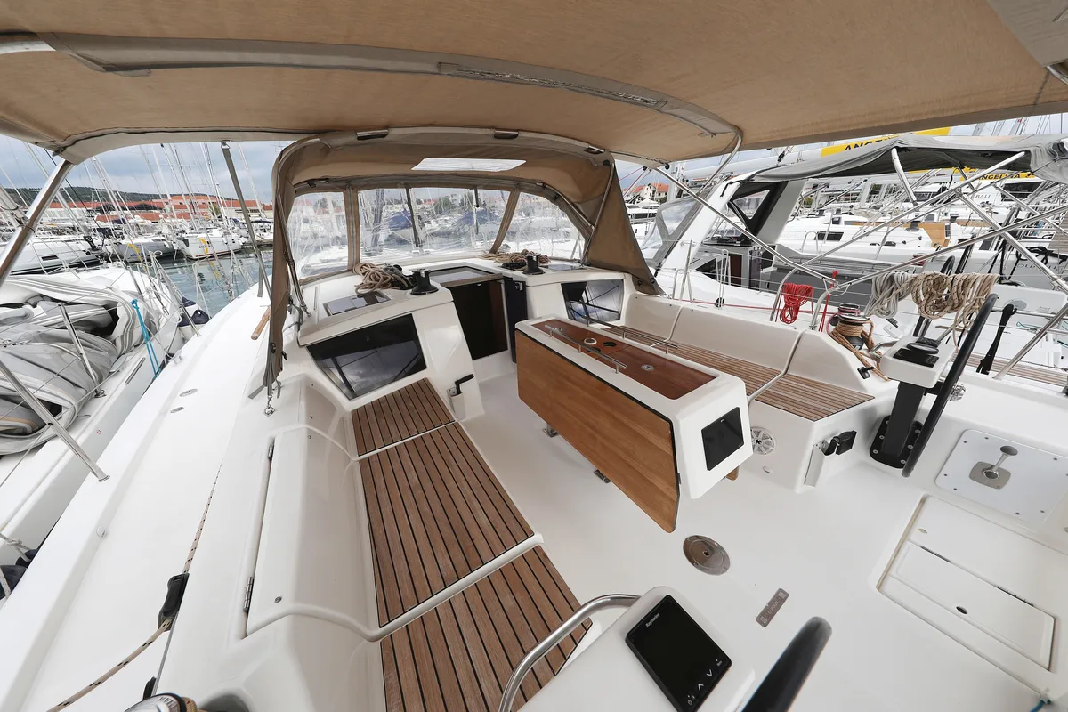 Deck of Thor, a Dufour 430 GL sailboat at Vodice, Croatia