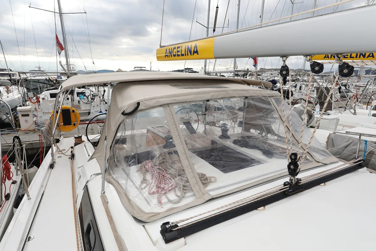 Deck of Thor, a Dufour 430 GL sailboat at Vodice, Croatia