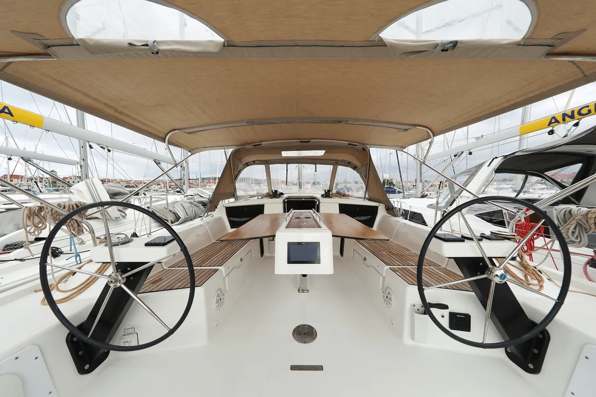 Cockpit of Thor, a Dufour 430 GL sailboat at Vodice, Croatia